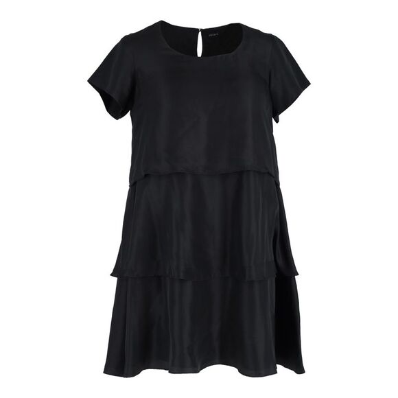 black prom dress with red heels UMGEE Black Scallop Trim Tiered Mini Dress Black / M